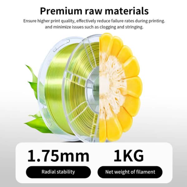 1KG PLA Silk Dual Color Yellow Green Filament for 3D Printer - Image 3