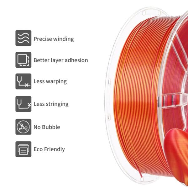 Silk Two Color Red Gold PLA 3D Printer Filament, 1kg - Image 3