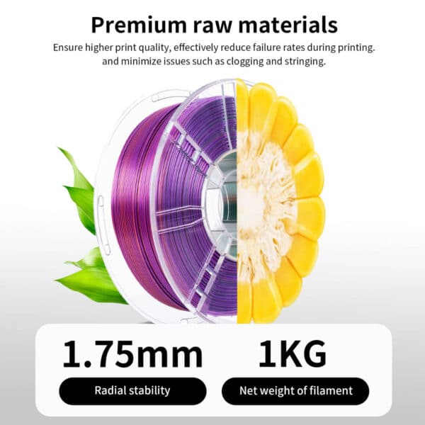 Silk Tri Color PLA 3D Printer Filament, Purple Green Copper, 1kg - Image 8