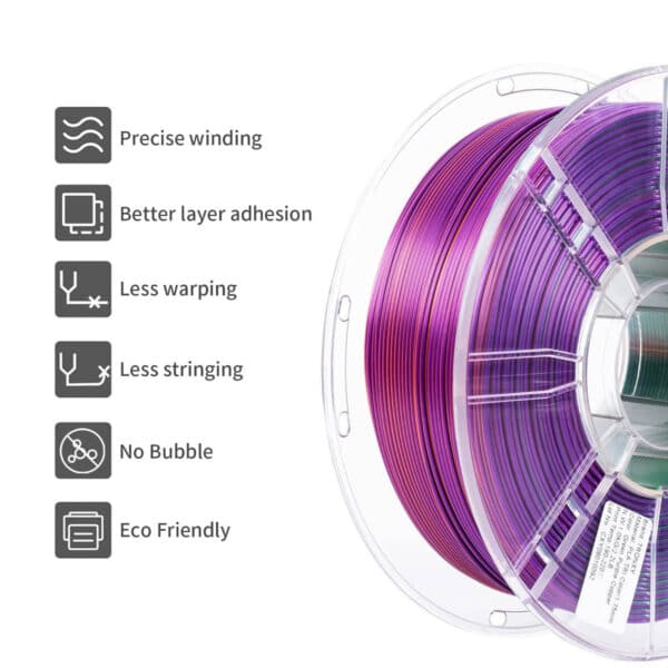 Silk Tri Color PLA 3D Printer Filament, Purple Green Copper - Image 7