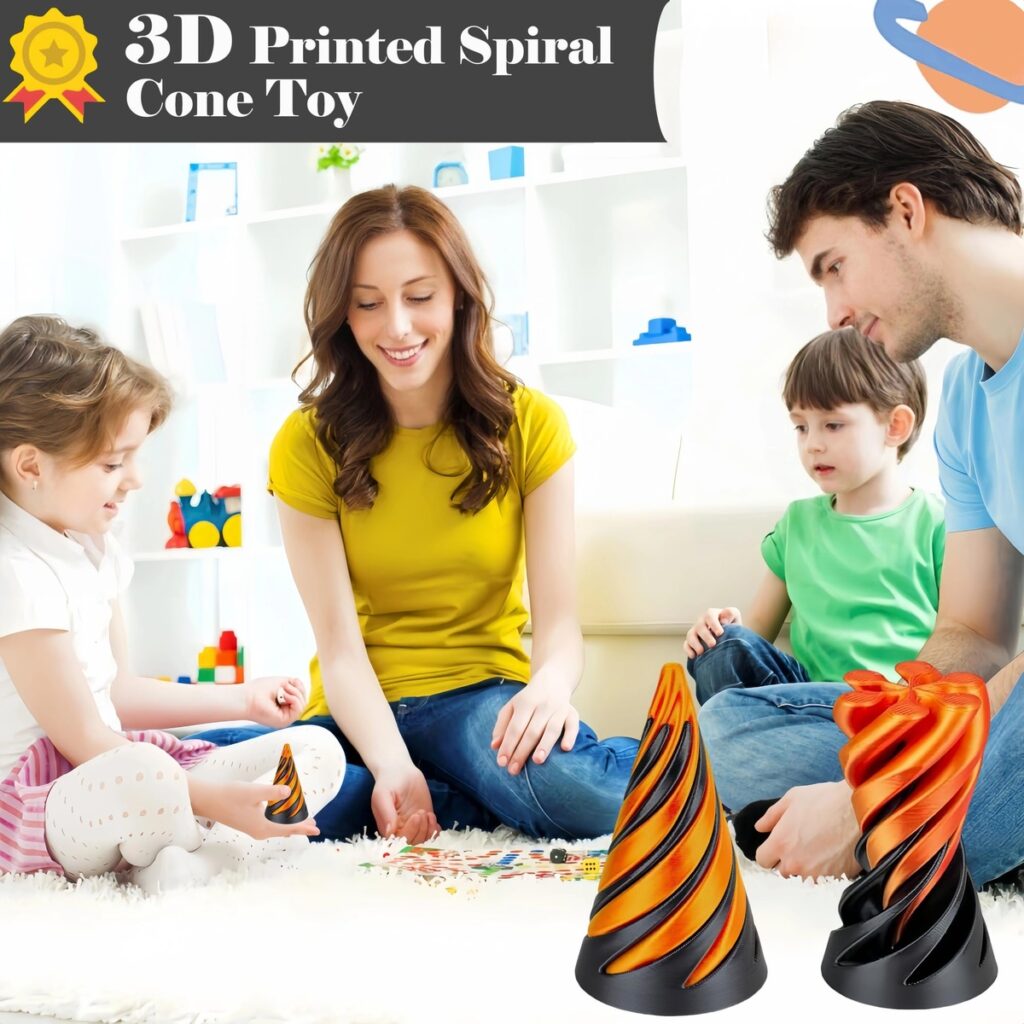 Pack De 3 Figuras Fidget Impresas En 3D – Pirámide, Cono Y Cilindro En Espiral, Efecto Hipnótico, Alivio De Estrés, Regalo Original