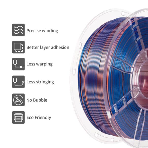 1.75mm Silk Tri Color PLA Filament for FDM 3D Printers - Image 4