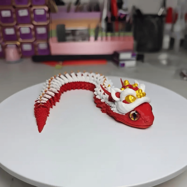 Creative 3D Printed Movable Joint Snake Toy With Lion Hat - Image 2