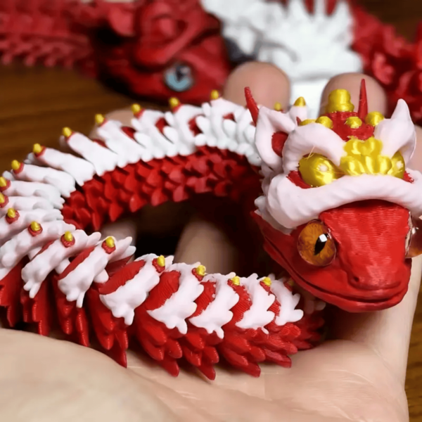 Creative 3D Printed Movable Joint Snake Toy With Lion Hat - Image 3