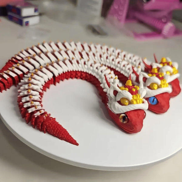 Creative 3D Printed Movable Joint Snake Toy With Lion Hat - Image 6