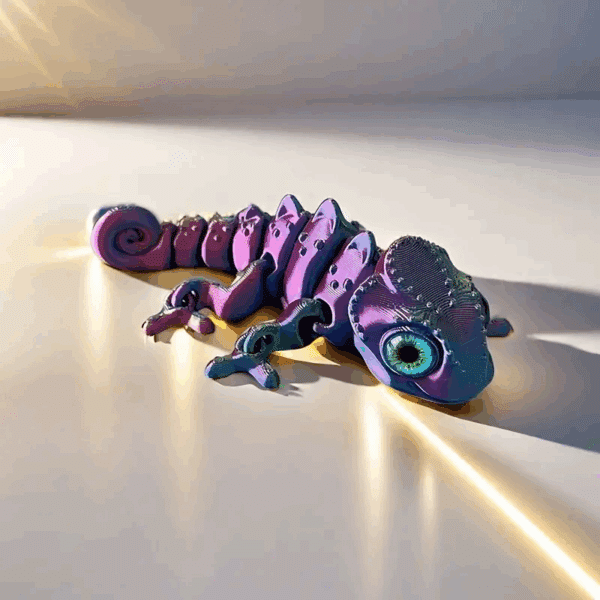 3D Printed Rainbow Chameleon Toy with Realistic Eyes - Image 3