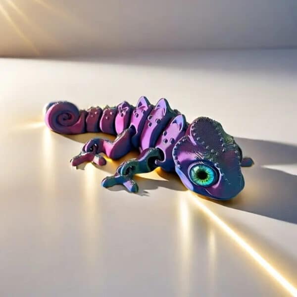 Vibrant Rainbow Chameleon Toy with Realistic 3D Printed Eyes - Image 3