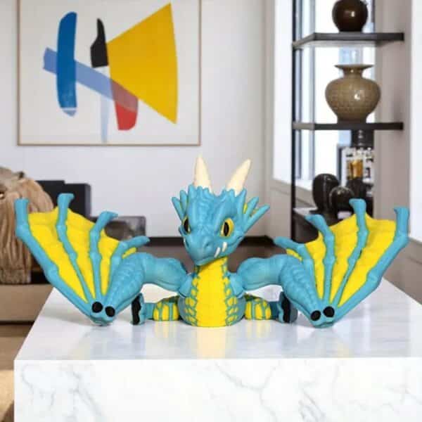 Vibrant 3D Printed Cyan Dragon Statue Toy for Children's - Image 3