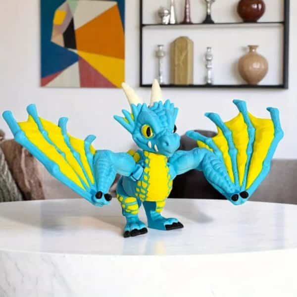 Vibrant 3D Printed Cyan Dragon Statue Toy for Children's - Image 4