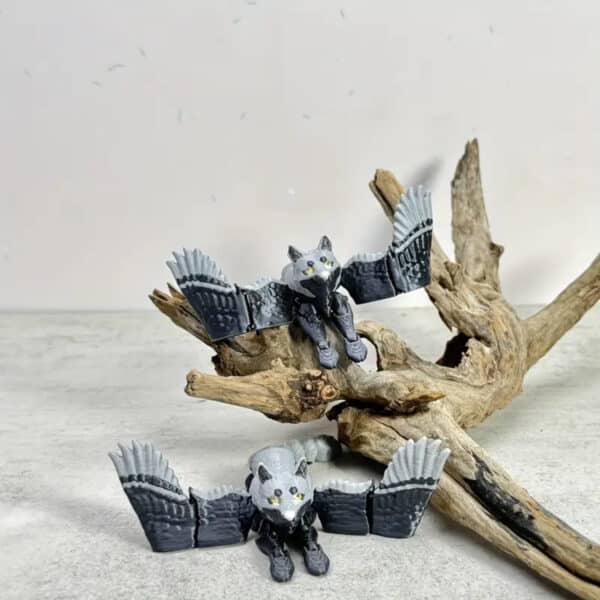 Articulated 3D Printed Gray Black Fox Wolf Toy for Children's - Image 3