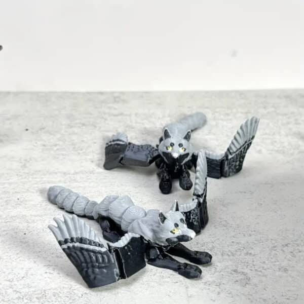 Articulated 3D Printed Gray Black Fox Wolf Toy for Children's - Image 4