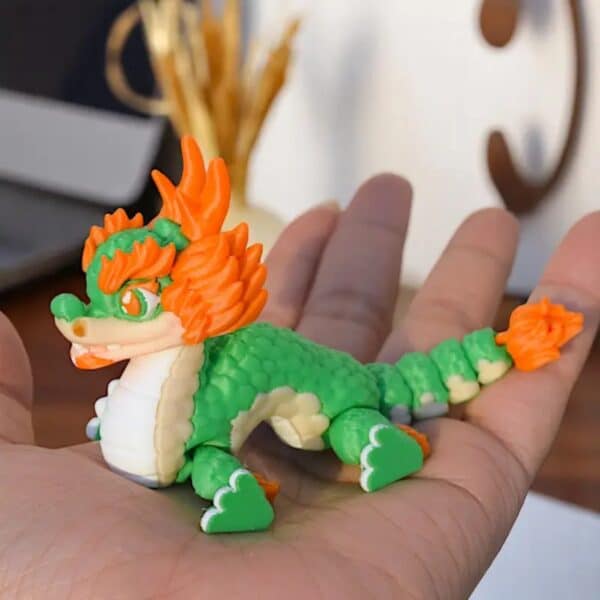 Vibrant 3D Printed Green Orange Flying Dragon Toy for Kids - Image 2
