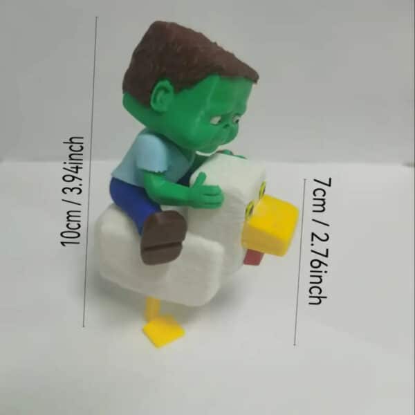 Articulated 3D Printed Green Monster Riding with White Chick - Image 3
