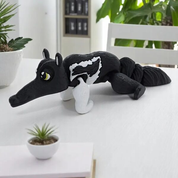 Vibrant 3D Printed Black White Anteater Toy for Childrens - Image 3