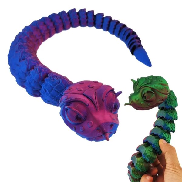 3D Printed Big Eyed Cute Snake Toy with Dragon Scales - Image 2