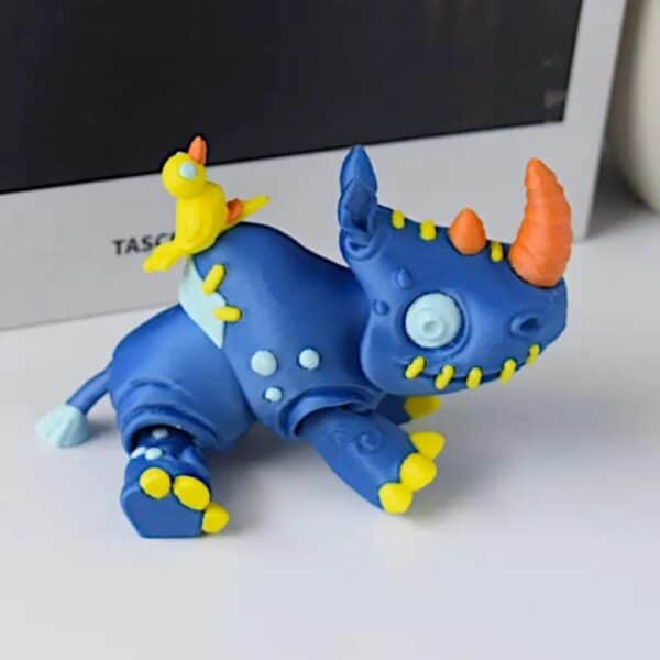 Vibrant 3D Printed Blue Twisted Rhino Toy for Children - Image 2