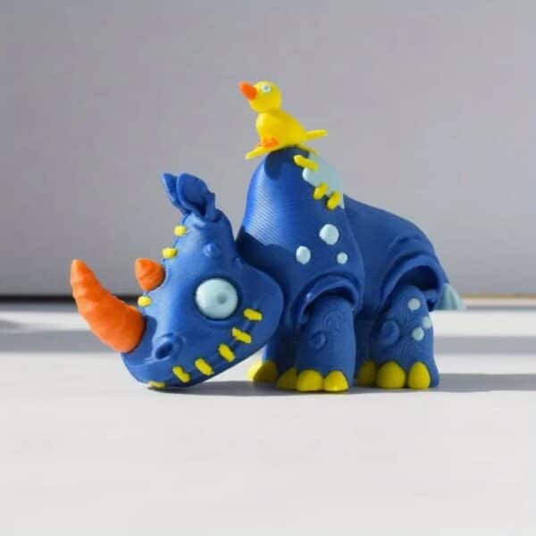 Vibrant 3D Printed Blue Twisted Rhino Toy for Children - Image 3