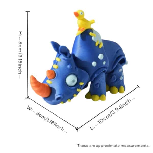 Vibrant 3D Printed Blue Twisted Rhino Toy for Children - Image 4