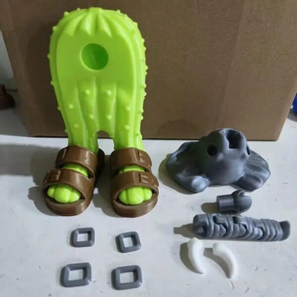 Articulated 3D Printed Cactus Elephant Statue with Slippers - Image 3