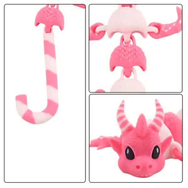 3D Printed Candy Cane Dragon Toy with Flexible Joints - Image 4