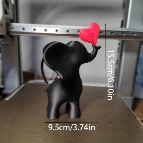 3D Printed Modern Playful Elephant with Holding Red Heart - Image 2